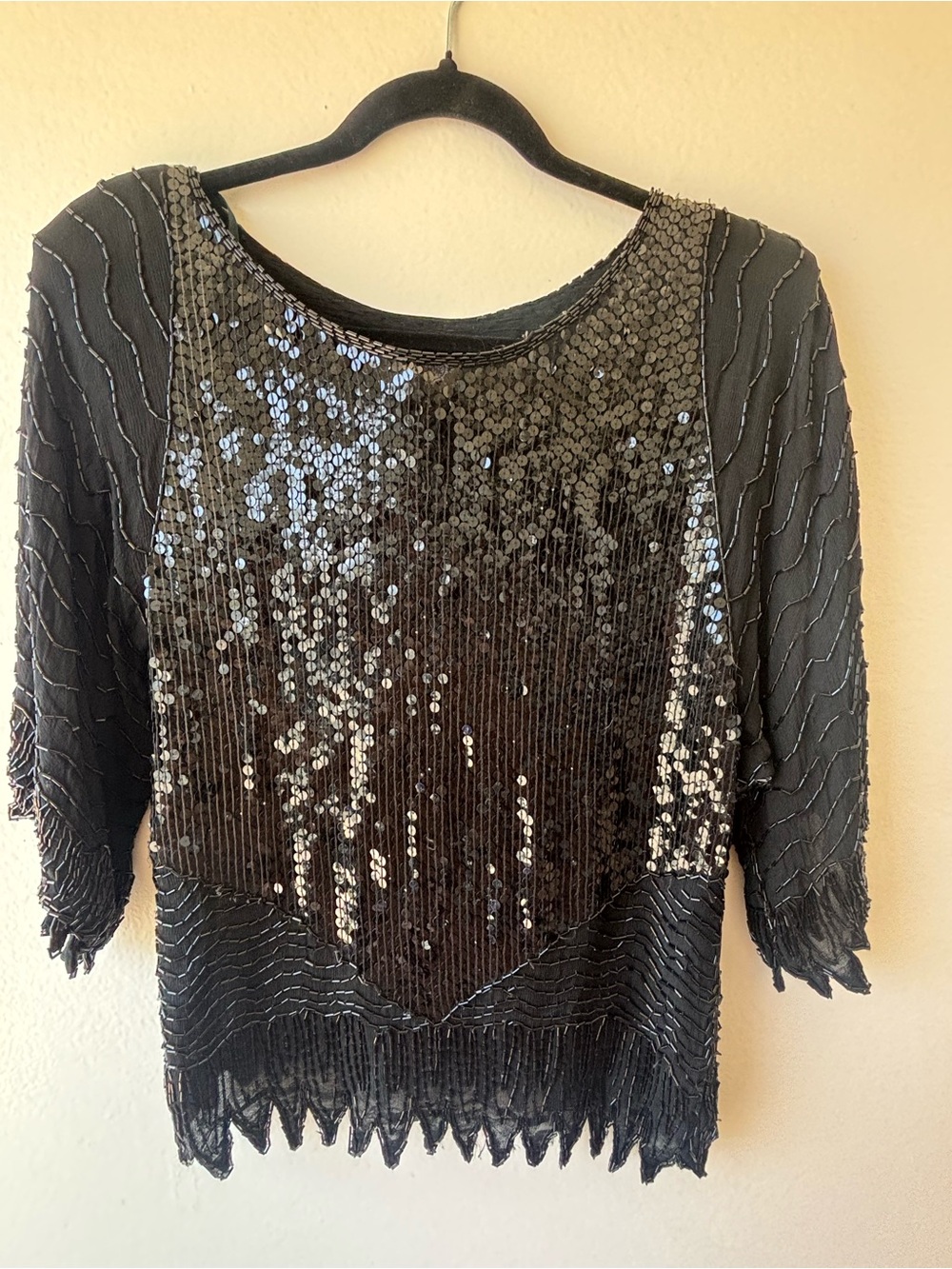 Black Sequin Fringe Women's Top